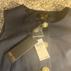 TRUTH Navy Sleeveless Top with Gold Medallion Buttons